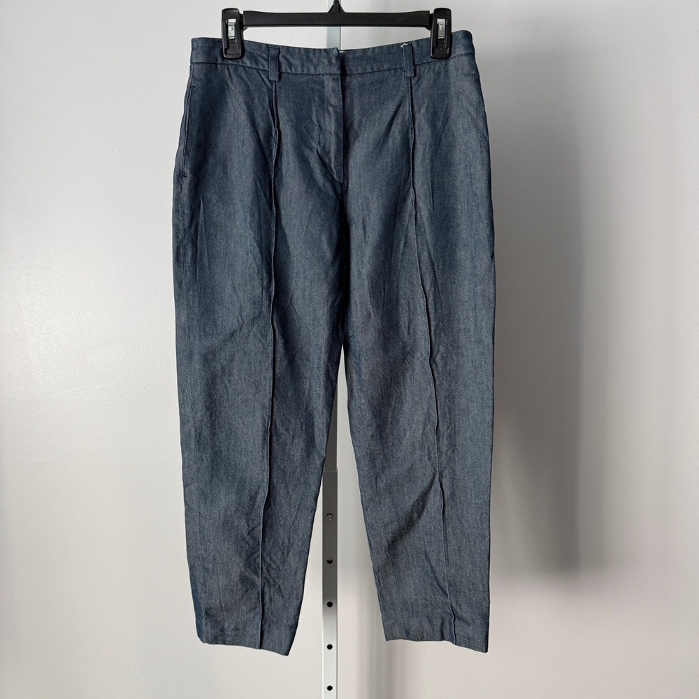 Valentino 12 Blue Silk Tapered Pants High Rise Pleated Designer Luxury Old Money